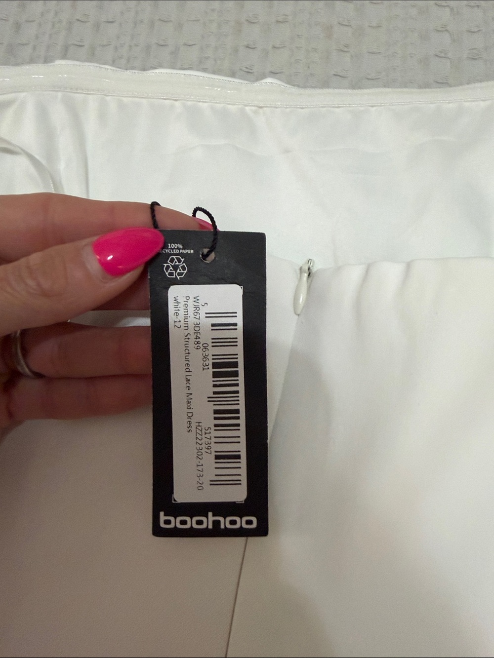 Boohoo White Strapless Lace-Panel Bridal Dress - Picture 7 of 8